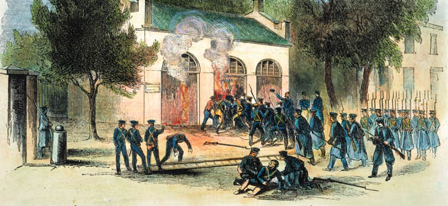 1859年10月,美国陆军的罗伯特·e·李和J.E.B.斯图亚特收回了联邦阿森纳在哈珀斯镇臭名昭著的恐怖分子的约翰·布朗。