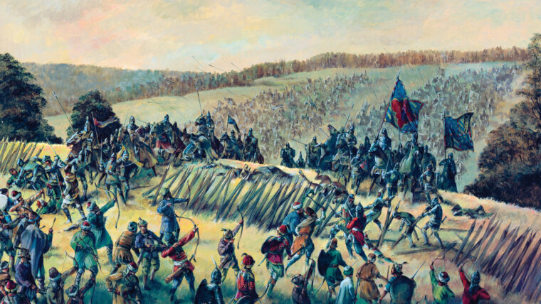 十字军先锋由法国和勃艮第的骑士穿透Bayezid军方辩护的前沿突袭手持弓箭。