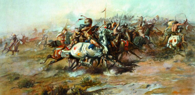 乔治·阿姆斯特朗·卡斯特中校和他的人骑着他们的死亡在小巨角战役中6月15日1876年。1903年罗素,绘画。