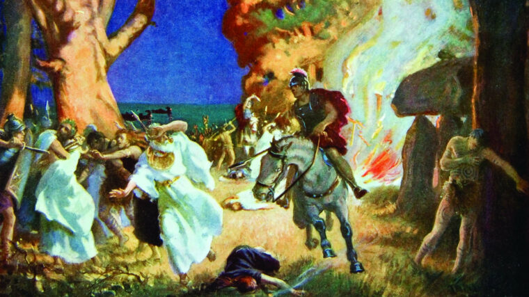罗马军队在总督盖乌斯苏维托尼乌斯Paulinus大屠杀德鲁伊祭司在安格尔西岛,威尔士,公元60。