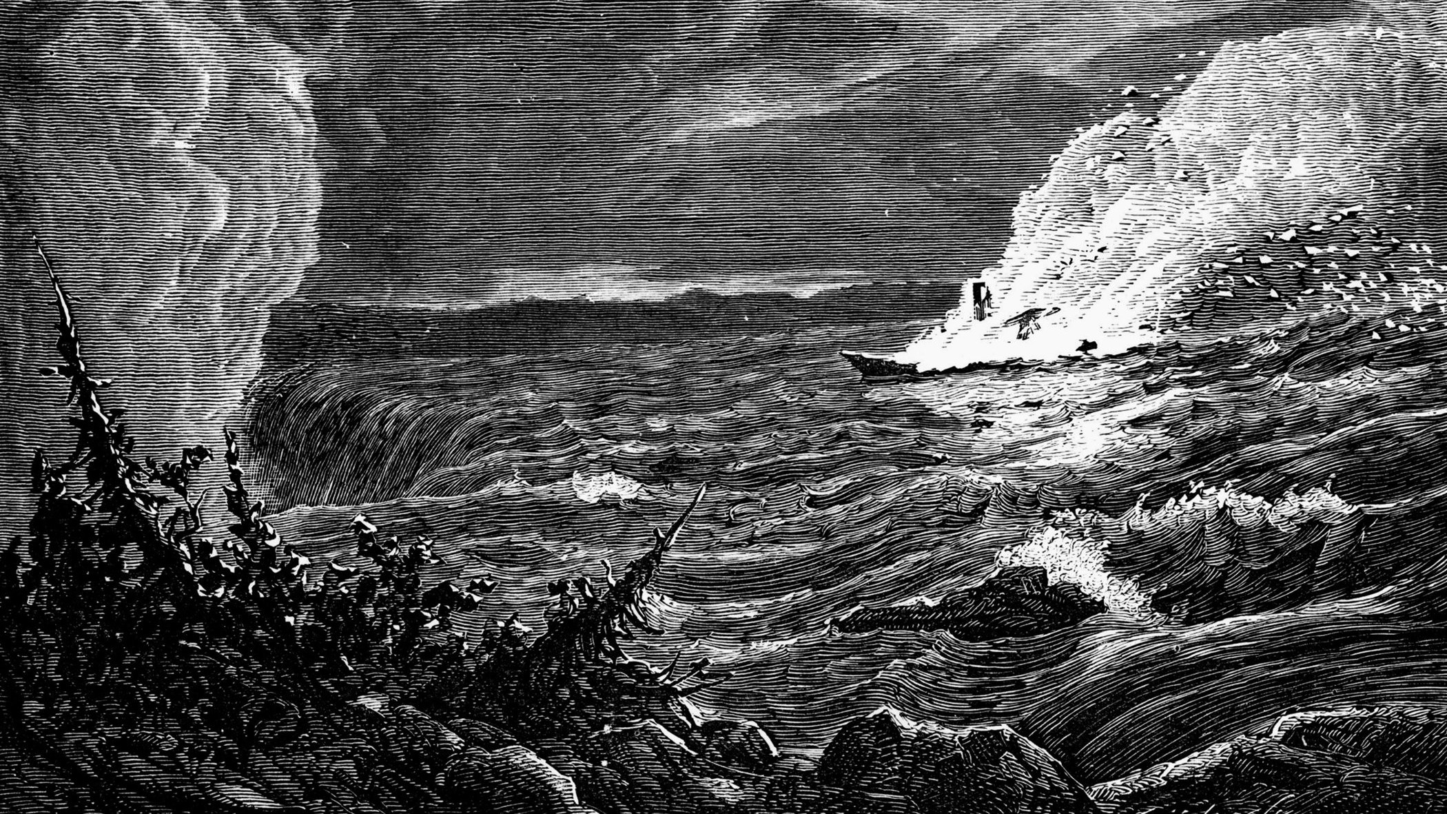 Canadian loyalists set fire to the rebel steamer Caroline and send her drifting toward Niagara Falls.  