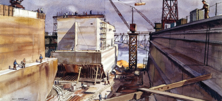 英国朴茨茅斯正在建造的一个巨大的漂浮凤凰单元，这是人造Mulberry港口的一部分。