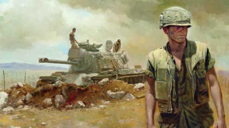 海军陆战队保持M48A3巴顿坦克停在落基,红粘土土壤在海军作战的一幅油画艺术家Con梭Verciell Tossey。国防前哨是一个锚点的南越的北部边境。