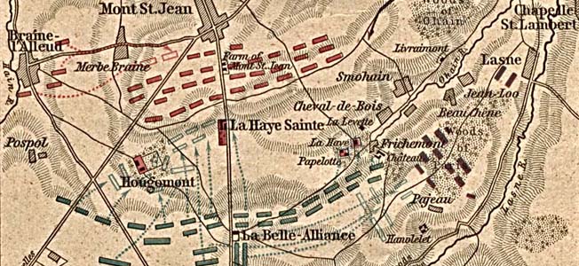 在滑铁卢战役,威灵顿公爵占领山脊横跨马路布鲁塞尔和邀请拿破仑·波拿巴攻击。